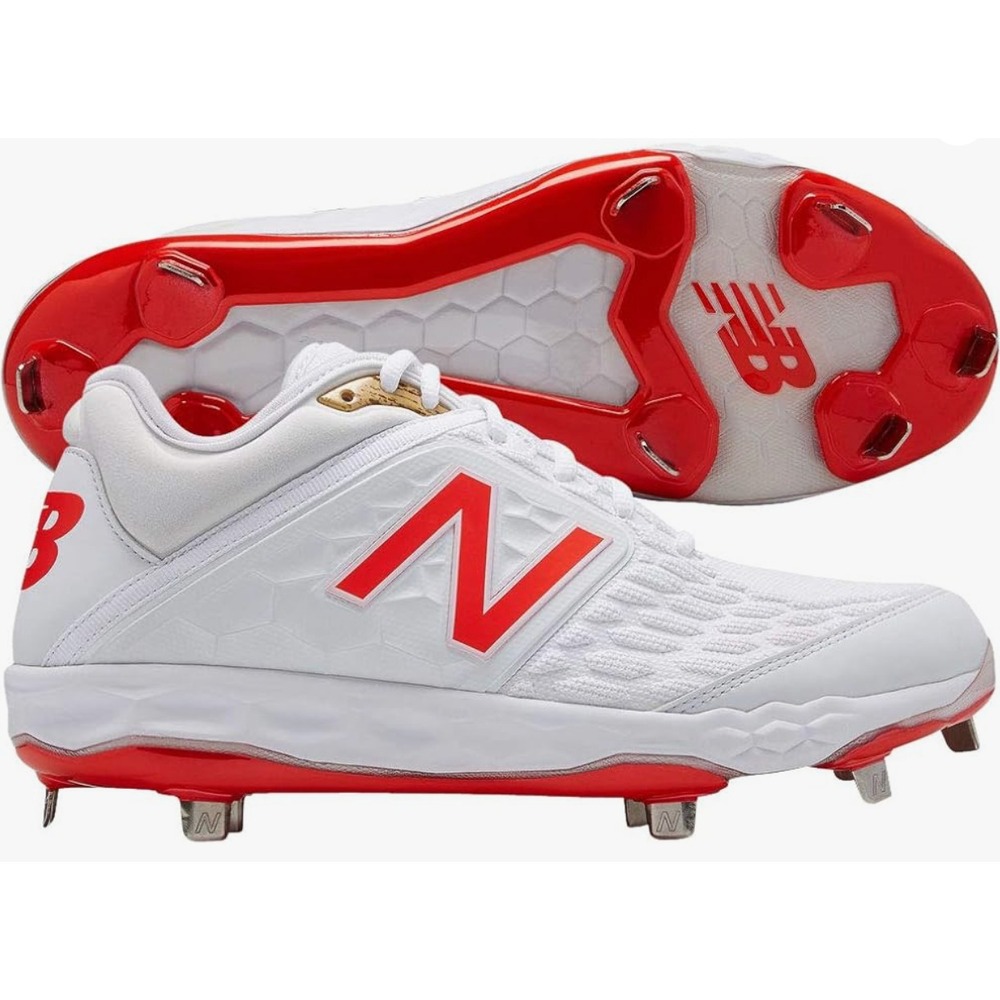 New Balance Mens 3000 V4 Metal Baseball Cleats White/Red NIB - Size 16 Xtra Wide